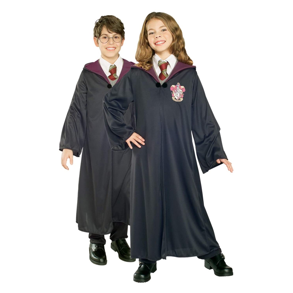 Halloween Harry Potter Gryffindor Cloak Hooded Cape and Tie Wizard Costume Cosplay Uniform Fancy Dress Magician Gown Robe Adults Kids Long Black Cloak for Halloween Christmas Costume Party