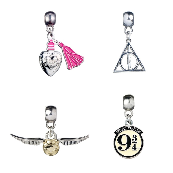 Harry Potter Silver Charm Bracelet with Deathly Hallows, Snitch Charms and  Three Spell-beads